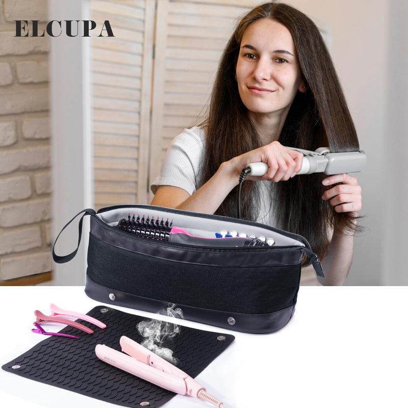 [Australia] - 2IN1 Hair Tools Travel Bag with Removable Heat Resistant Mat Curling Iron Travel Case, Hair Dryer Organizer for Flat Irons, Straighteners and Haircare Accessories, Hot Tools Travel Bag Hair Style B Black 