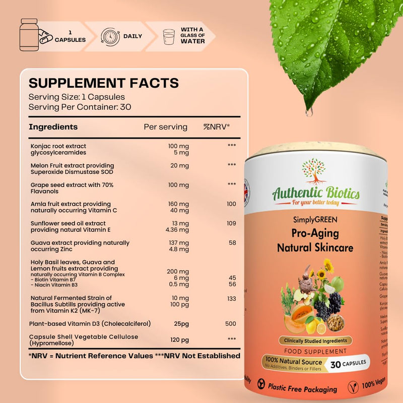 Vegan Collagen Booster – Konjac Root, Melon Extract (SOD) & Flavanols – Skin, Hair & Nail Support – 1 Month Supply – Plant-Based Supplement for Hydration, Firmness & Even Tone