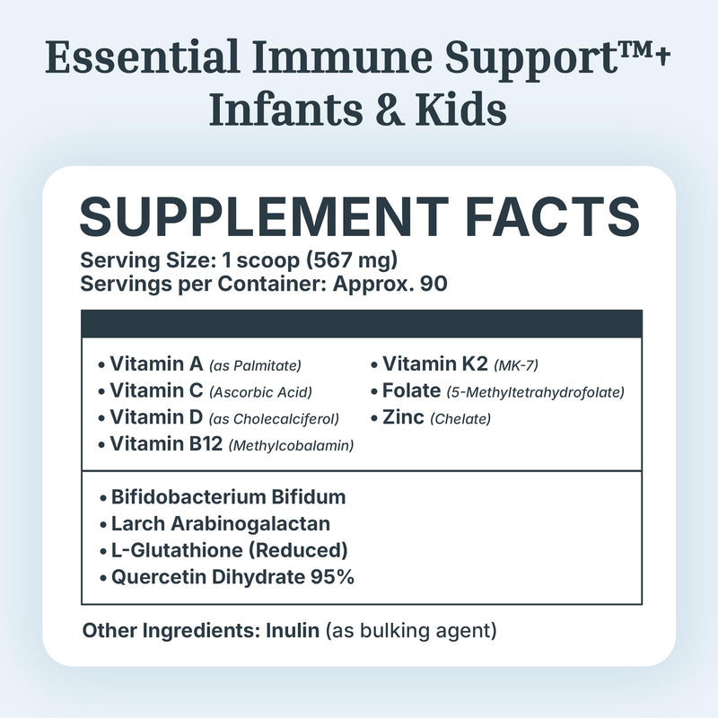 Dr. Green Mom Essential Immune Support for Kids — Powder Multivitamin with Probiotic, Zinc, Vitamin C, D3 & Quercetin — Sugar-Free, Mixes into Drinks — Kids, Toddlers & Infants — 90 servings — Non-GMO