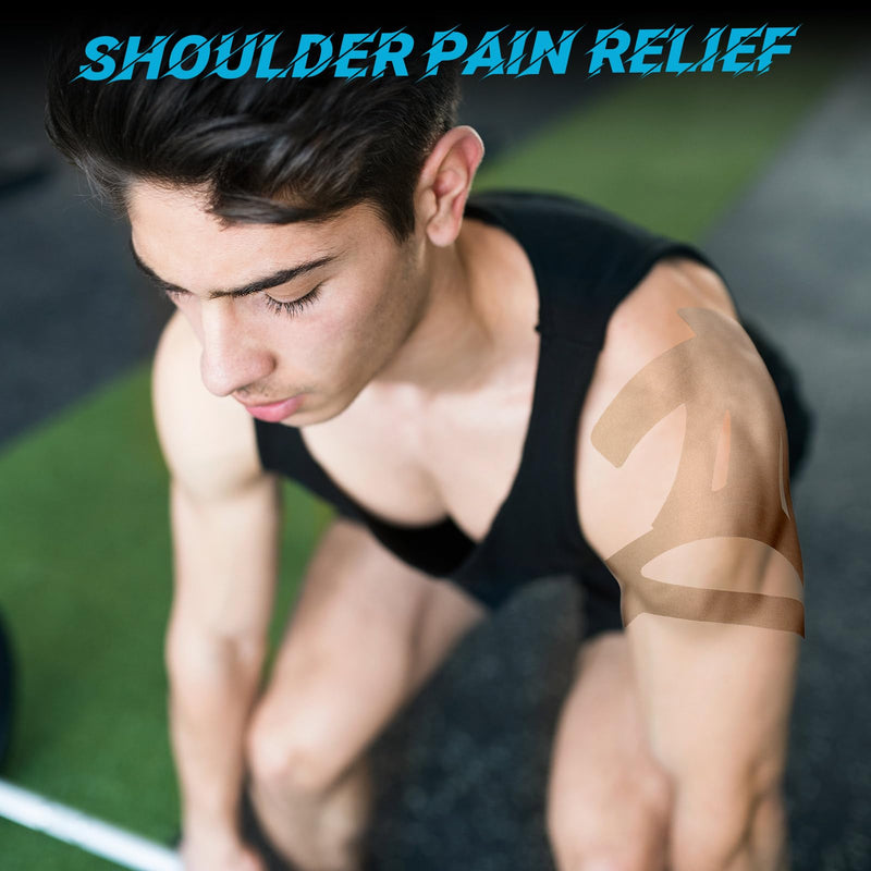 20 Count Kinesiology Tape for Shoulder Precut Shoulder Tape for Pain Relief, Waterproof & Elastic, Breathable Latex-Free Tape for Pain Support and Muscle Sports (Beige) Beige