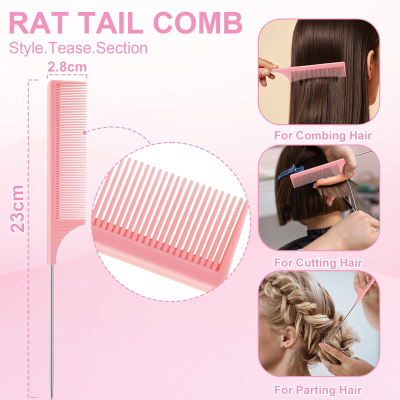 DUAIU 5Pcs Hair Brush Set, Curl Defining Brush for Detangling, Boar Bristles Paddle Brush and Wide Tooth & Rat Tail Comb Set with Travel-Sized Mirror, Hair Style Care Gift Kit for Women Men Kids(Pink) Pink