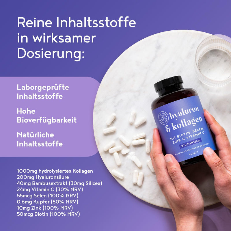 [Australia] - Hyaluronic & collagen complex | 270 capsules | Highly dosed with hyaluronic acid, biotin, selenium, zinc, vitamin C & bamboo extract | Hyaluronic Collagen Complex | Skin, hair, nails | Alpha Foods Collagen with Biotin 