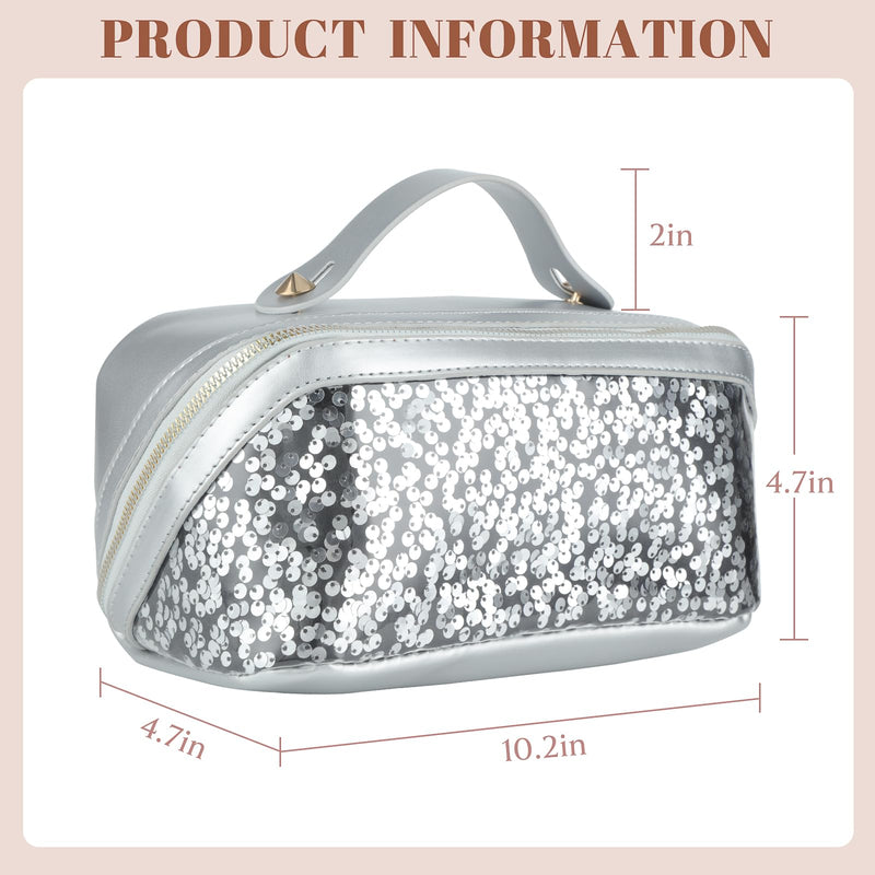 KEYPOWER Glitter Sequin Travel Makeup Bag & Jewelry or Makeup Storage Tray Silver