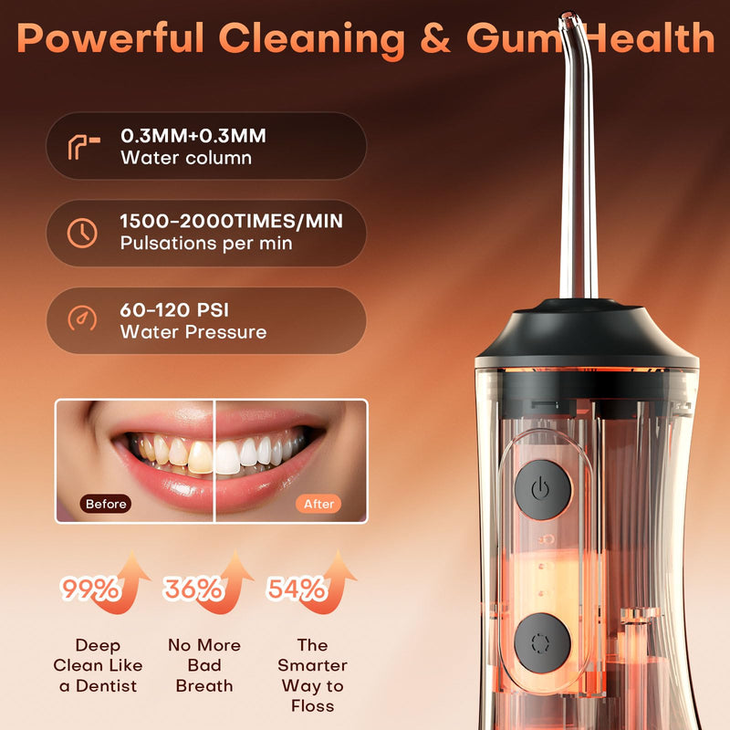 [Australia] - Water Dental Flosser - Portable Cordless Oral Irrigator 300ML, Rechargeable IPX7 Waterproof Irrigation Cleaner for Teeth Cleaning & Flossing, Travel & Home Use Black 