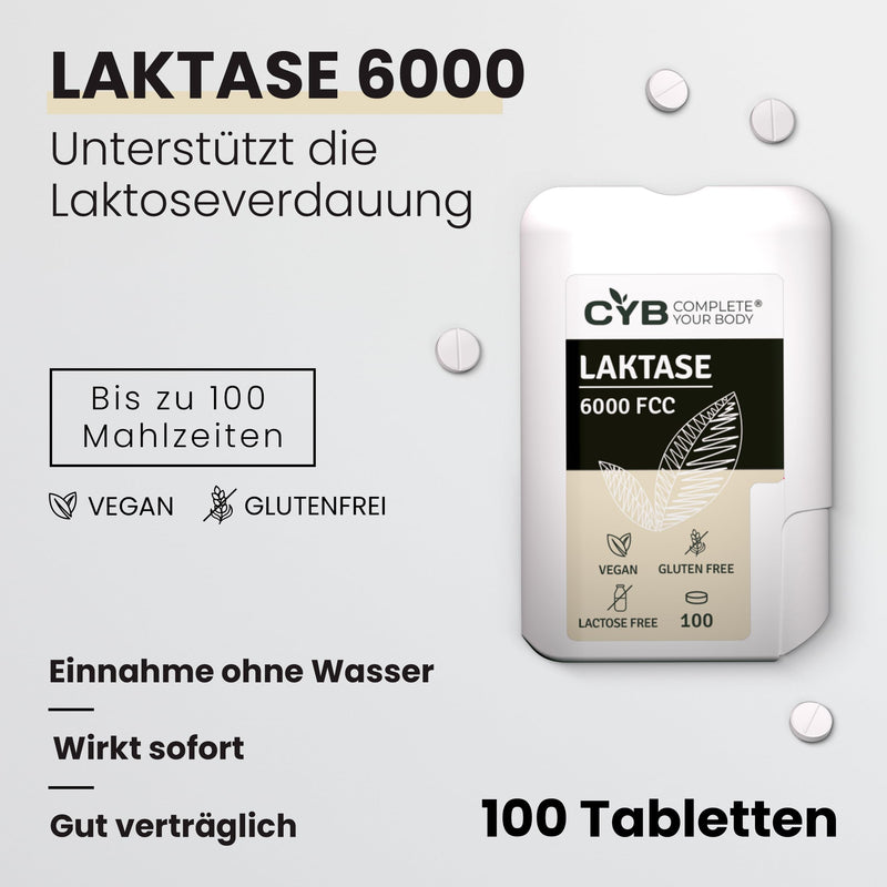 [Australia] - CYB | Lactase 6000 FCC - 100 lactase tablets - For lactose intolerance - Milk intolerance - Practical dispenser with mini tablets - Laboratory tested 