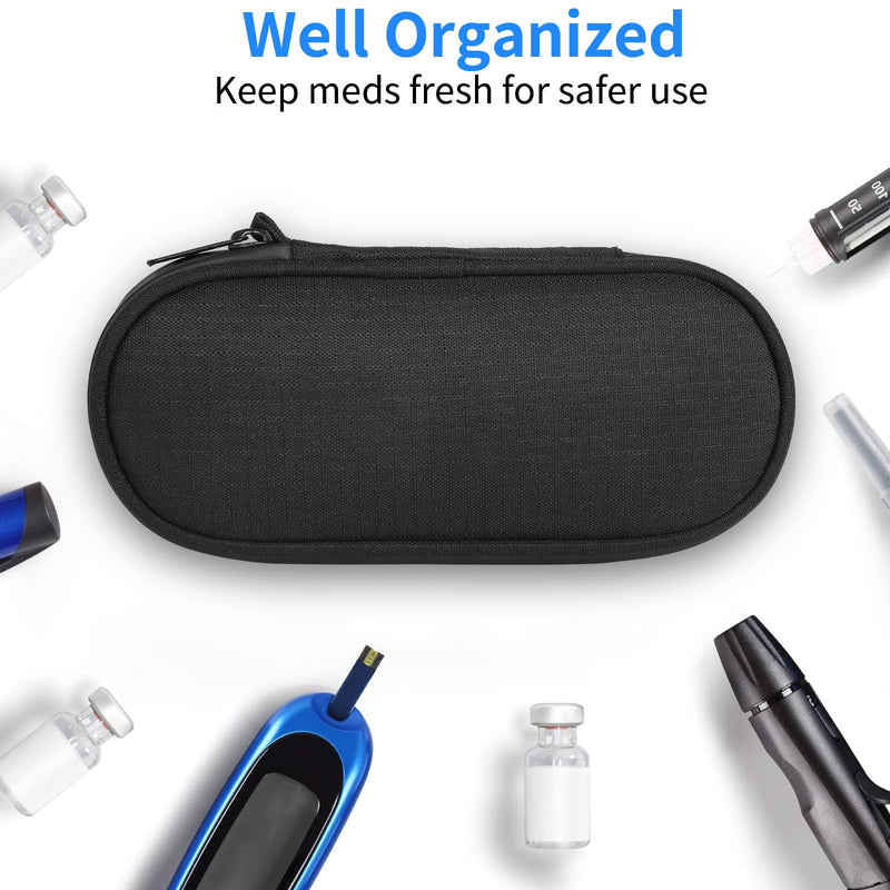 [Australia] - Insulin Pen Cooler Travel Case with 2 Reusable TSA Approved Ice Packs, Diabetic Medication Insulated Cooler Bag for Insulin Pens and Other Diabetic Supplies Storage Black 