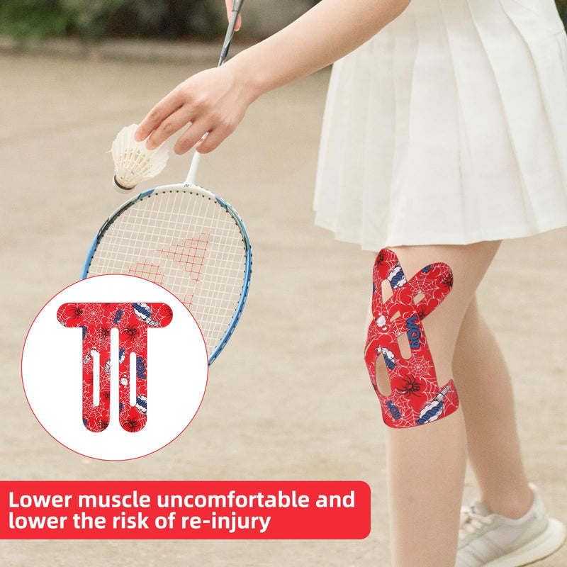 12pcs Red Spider Kinesiology Tape, Original Cotton Knee Precut Spider Web Kinesiology Tape for Shoulder Knee Support & Comfort During Workouts
