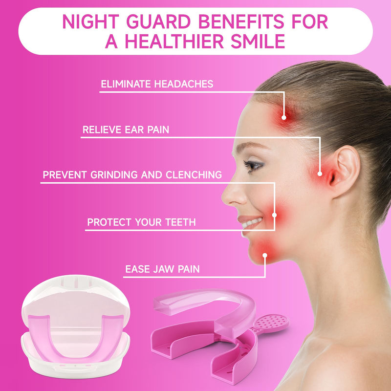 Upgraded Mouth Guards for Grinding Teeth, 4 Pack, Standard Size, Professional Night Guard with Fitting Tray, Comfortable Mouth Guard for Clenching Teeth Pink