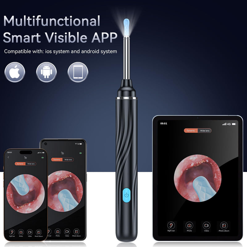 [Australia] - Ear Wax Removal Tool Camera, Ear Cleaner with Camera, 1080P HD Ear Camera and 6 LED Light, Ear Wax Removal Kit with 6 Ear Pick, 6 Pcs Ear Set, Ear Camera Wax Removal for iOS & Android, Black 