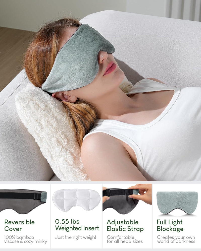 [Australia] - Sivio Weighted Eye Mask for Sleeping, Cooling & Cozy Reversible Blackout Sleep Mask for Women & Men, Microwave Freezable Heavy Blindfold for Migraine, Travel, Meditation, 0.55lbs, Grey 