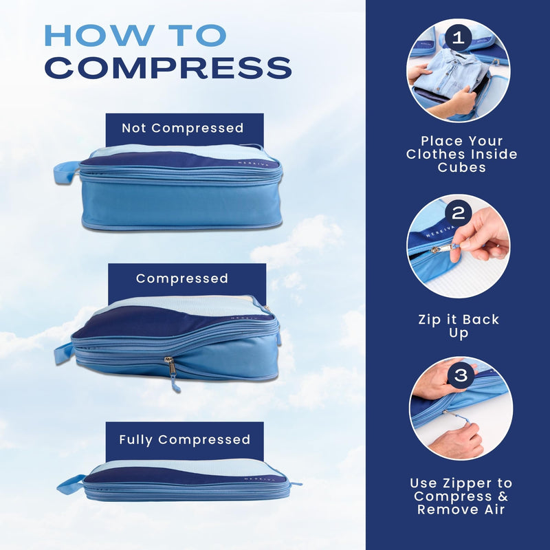 Family Travel Set – 3 Compression packaging cube Sets for Men, Women & Kids | Lightweight Compression Organizers for Luggage