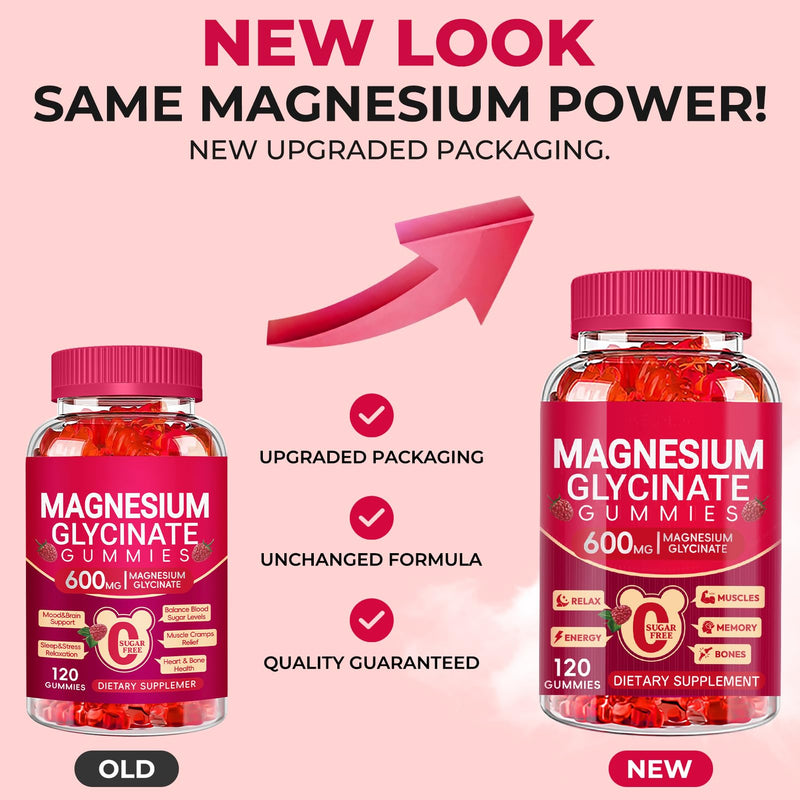 Magnesium Glycinate Gummies 600mg, Sugar Free Magnesium Gummies for Adults | High Absorption Magnesium Supplement, Chewable Potassium Supplements for Body Support, Zzz and Relaxation, 120 Count Raspberry 120 Count (Pack of 1)