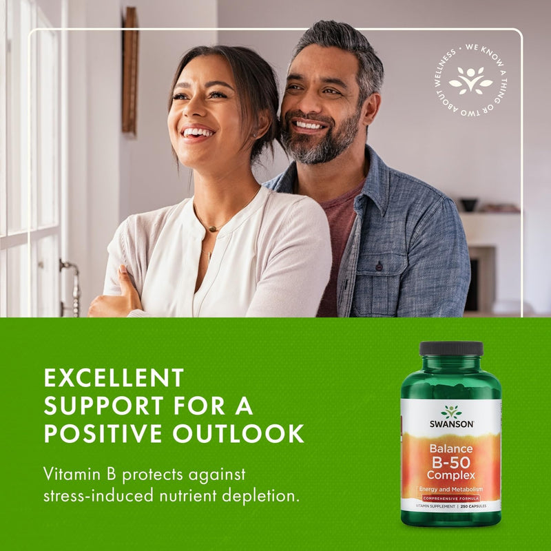Swanson Balance B-50 High-Potency B Vitamin Complex for Busy Adults Seeking Immune, Heart, and Nervous System Support (250 Capsules, 2 Pack) 250 Count (Pack of 2)