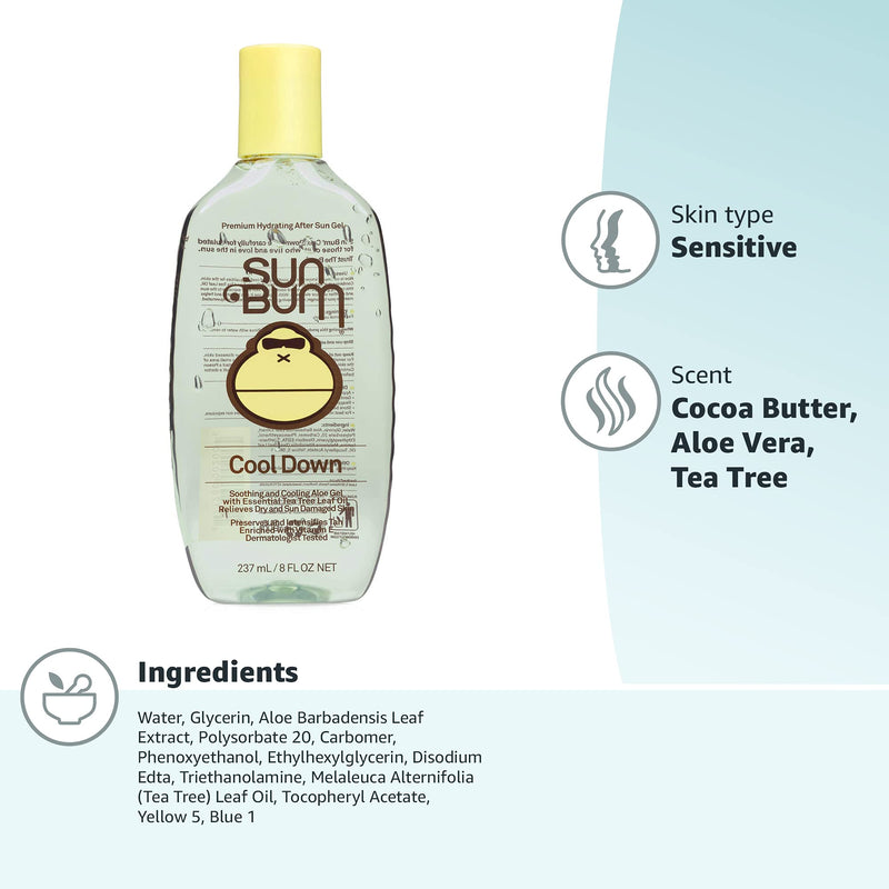 [Australia] - Sun Bum Cool Down Aloe Vera Gel | Vegan After Sun Care with Cocoa Butter to Soothe and Hydrate Sunburn | 8 oz 8 Fl Oz (Pack of 1) 
