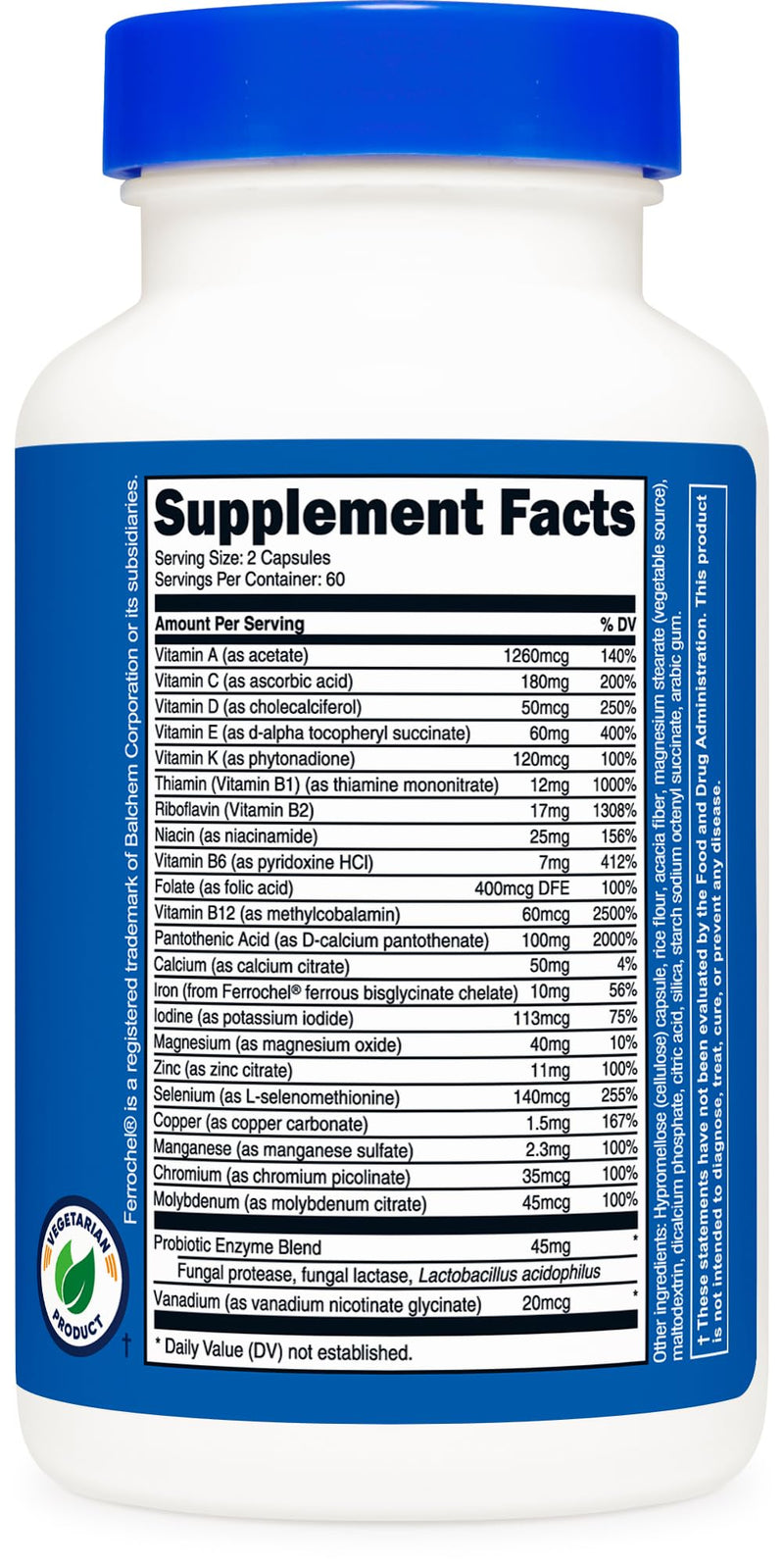 Nutricost Multivitamin with Probiotics 120 Vegetarian Capsules | Packed With Vitamins & Minerals 120 Count (Pack of 1)