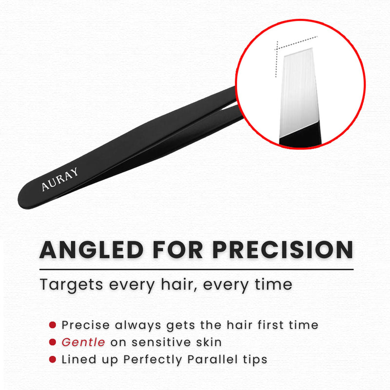 Eyebrow Tweezers Women Facial Hair, Stainless Steel Facial Hair Removal Precision Tweezer for Men & Women in Black, Slanted Tip Eyebrow Plucker for Easy Plucking, Professional Tweezers by AURAY (10) 10