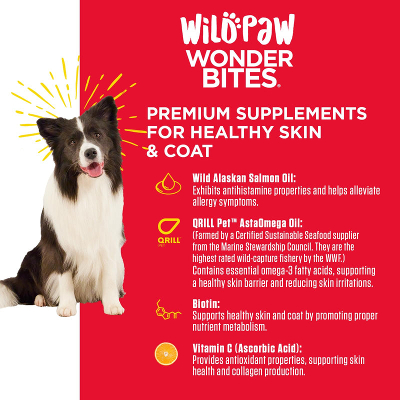 WonderBites for Healthy Skin and Coat - Skin & Coat Health Supplement for Dogs - Salmon Fish Oil Supplement - Hemp Chews for Dogs with Zinc - 90 Soft Chews - PawsPlanet Australia