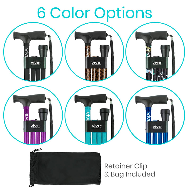 [Australia] - Vive Folding Cane - Foldable Walking Cane for Men, Women - Fold-up, Collapsible, Lightweight, Adjustable, Portable Hand Walking Stick - Balancing Mobility Aid - Comfortable Ergonomic Handle Black 