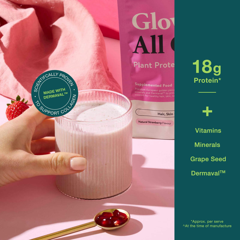 Nuzest Protein Plus | Glowing All Over | Strawberry | Support of Healthy Hair, Skin, Nails and Collagen Production | Vitamins and Minerals | 250g (10 Servings)