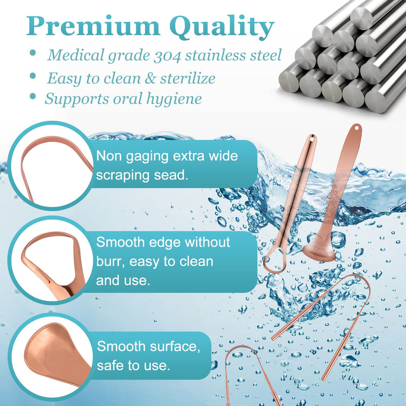 [Australia] - MORGLES Copper Tongue Scraper, 4Pcs Tongue Scraper with Case Medical Grade Tongue Scrapers for Adults Kids, Great for Oral Hygiene Bad Breath, Gold 