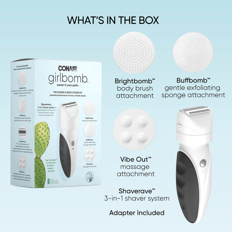 [Australia] - Conair GIRLBOMB Shaver for Women and Body Buffer, Wet/Dry, Lithium Ion Rechargeable 