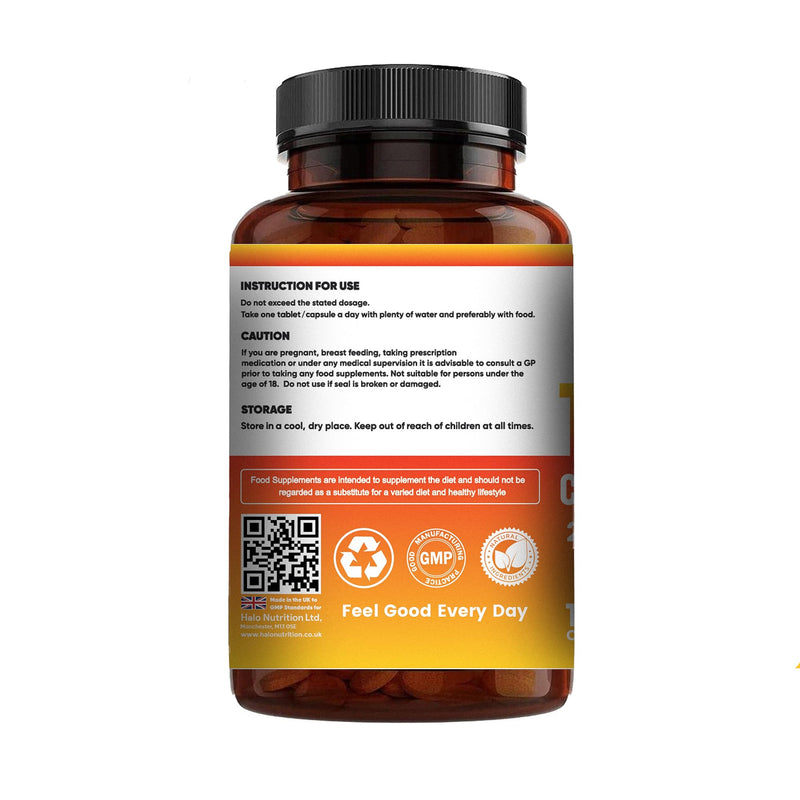 Turmeric Tablets High Strength 2000 mg with Curcumin & Ginger,Black Pepper Supplements, 180 Tablets (3 Months) High Strength Active Turmeric Supplements tablet Not Turmeric Capsules- by Halo Nutrition