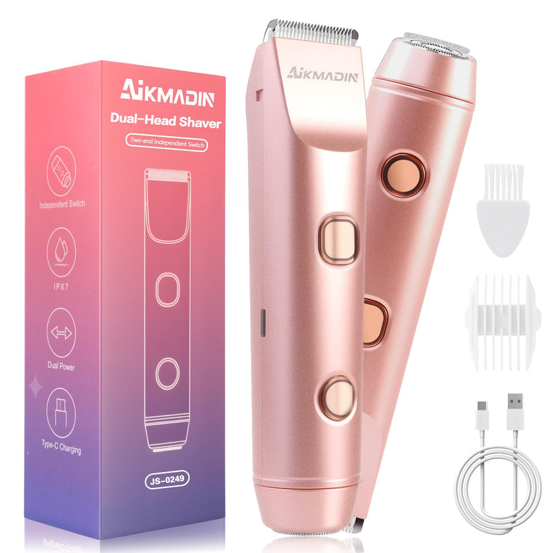 Bikini Trimmer for Women, 2-in-1 Electric Razor & Shaver with IPX7 Waterproof, Low-Noise Painless Design, Wet & Dry Hair Remover for Face, Body & Intimate Areas, 60 Mins Cordless Runtime upgraded version
