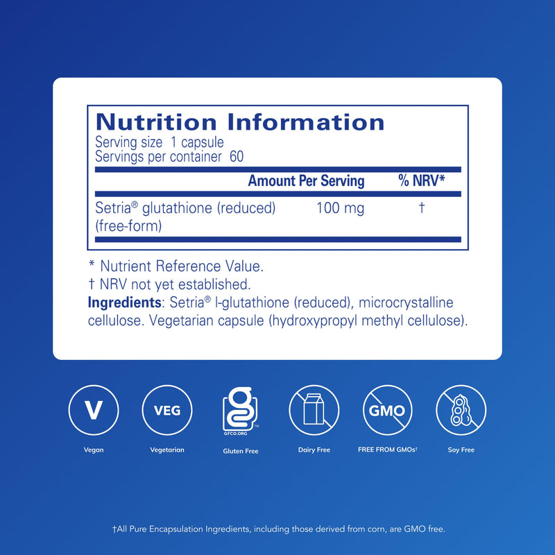 Pure Encapsulations Reduced Glutathione (GSH) - Glutathione in its Biologically Active Reduced Form - 60 Capsules