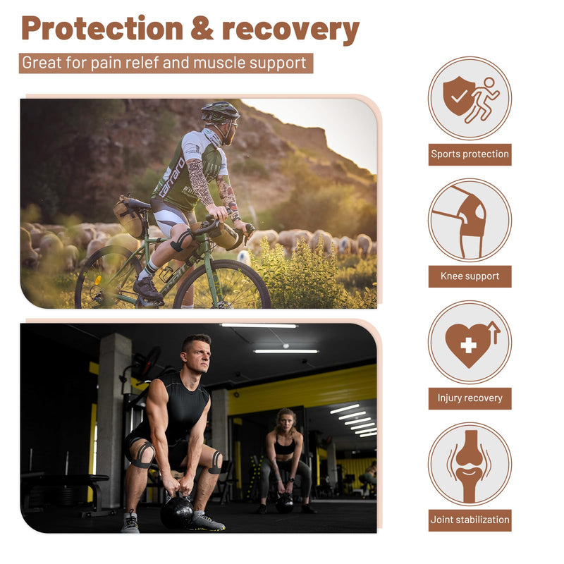 10 Pcs Precut Kinesiology Tape for Knee Pain Relief & Support, Waterproof Elastic Athletic Tape, Breathable Hypoallergenic Latex-Free, German-Engineered Adhesive, Y-Shaped Design (Black) Black