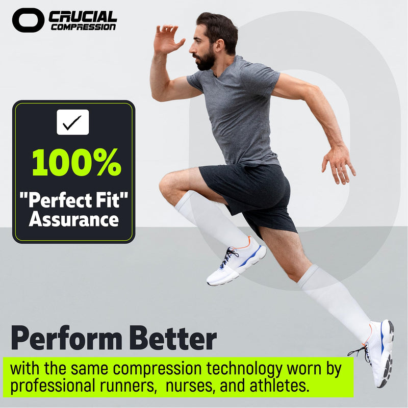 [Australia] - Crucial Compression Socks for Men & Women (20-30mmHg) Running, Athletic, Travel Large-X-Large Solid White 
