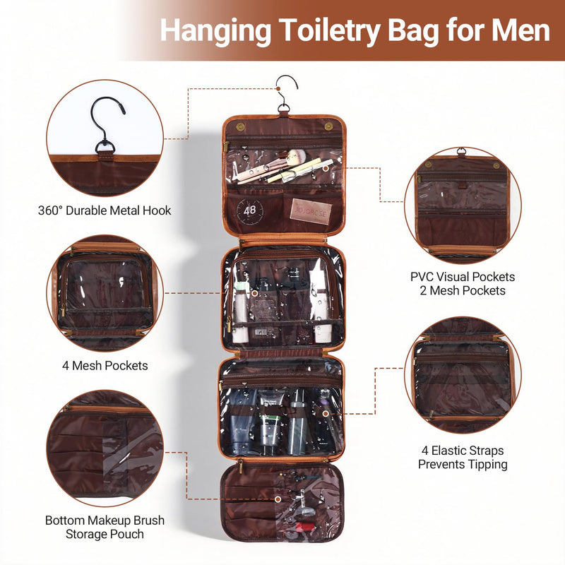 OXYEFEI Personalized Hanging Travel Toiletry Bag Gift for Men,Engraved Initial PU Leather Mens Large Toiletry Travel Essential Organizer Dopp Kit Shaving Bag for Him Birthday (K, Light Brown) K