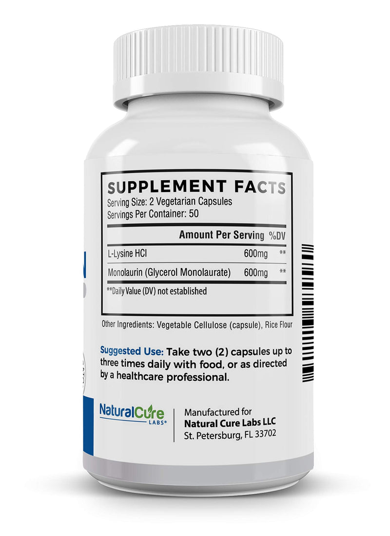 [Australia] - L-Lysine + Monolaurin 600mg 1:1 Ratio, 100 Capsules 100 Count (Pack of 1) 