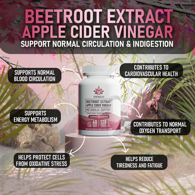 Beetroot Capsules for Men & Women – 40000mg High Strength Extract – Blood Flow, Endurance & Energy Support – 120 Vegan Capsules – 60 Day Supply