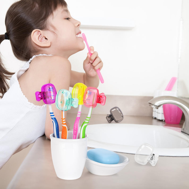 [Australia] - 6 Pack Toothbrush Covers Portable Toothbrush Protector Coverings Clips Travel Protector Plastic Brush Pod Protection Clip Case Tooth Brush Covers for Kids Bathroom Home Travel Supplies Pink, Purple, Yellow, Teal, Clear, Gray 