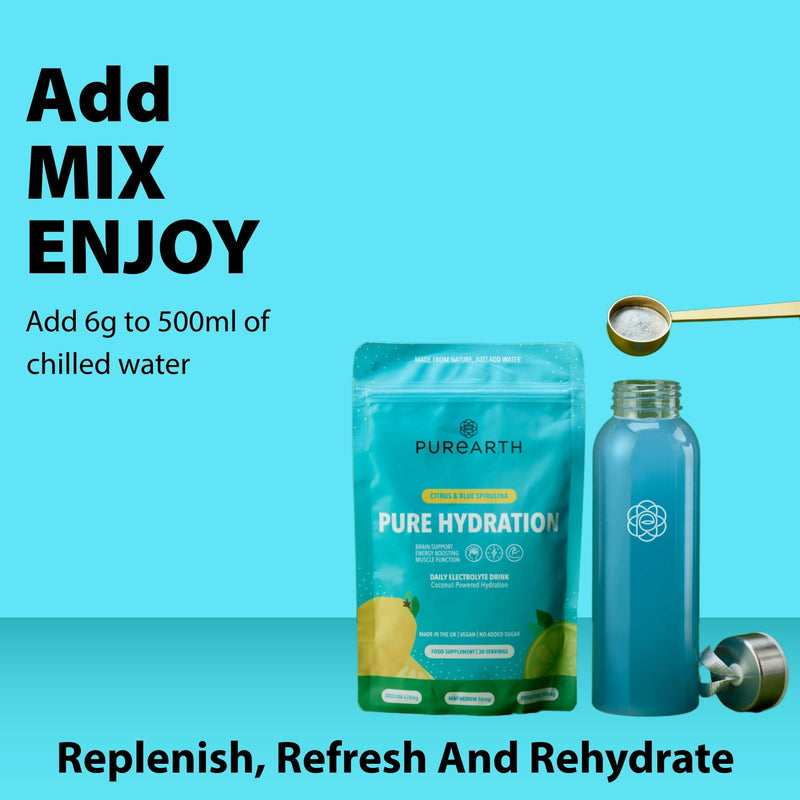 Purearth Electrolyte Hydration Drink – Citrus & Blue Spirulina 180g | Sugar Free Electrolyte Powder with Magnesium & Coconut Water | for Energy, Recovery & Muscle Function | 30 Servings