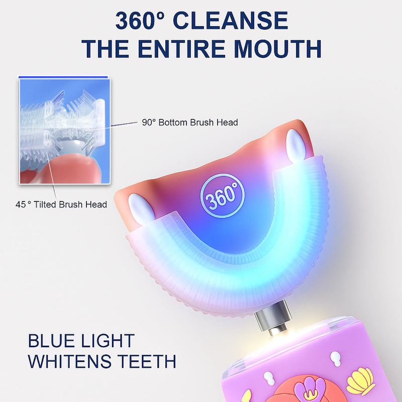 [Australia] - Kids Electric Toothbrush, U Shaped Toothbrush Kids Sonic Automatic Brush with 5 Brush Head 6 Sonic Clean Modes IPX7 Waterproof Mermaid Design Rechargeable Smart Timer for Children 2-7 Mermaid (Ages 2-7) 