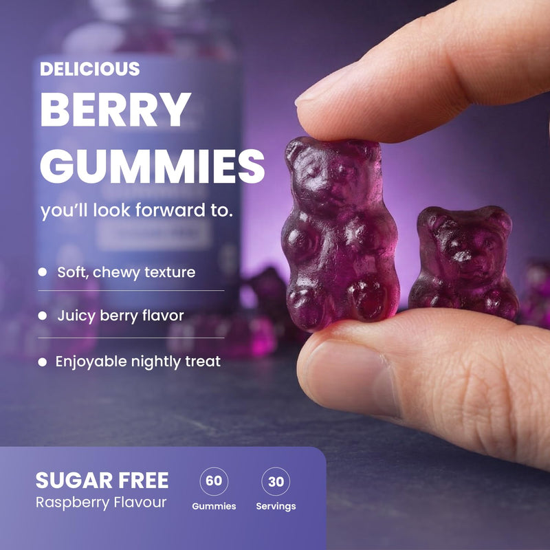Vitammies Sugar-Free Sleep Gummies for Adults – Night Time Gummies with Magnesium &Calming Botanicals – Complement Your Evening Routine or Relax – Vegan Mixed Berry Flavour, 60 Chewable Bears