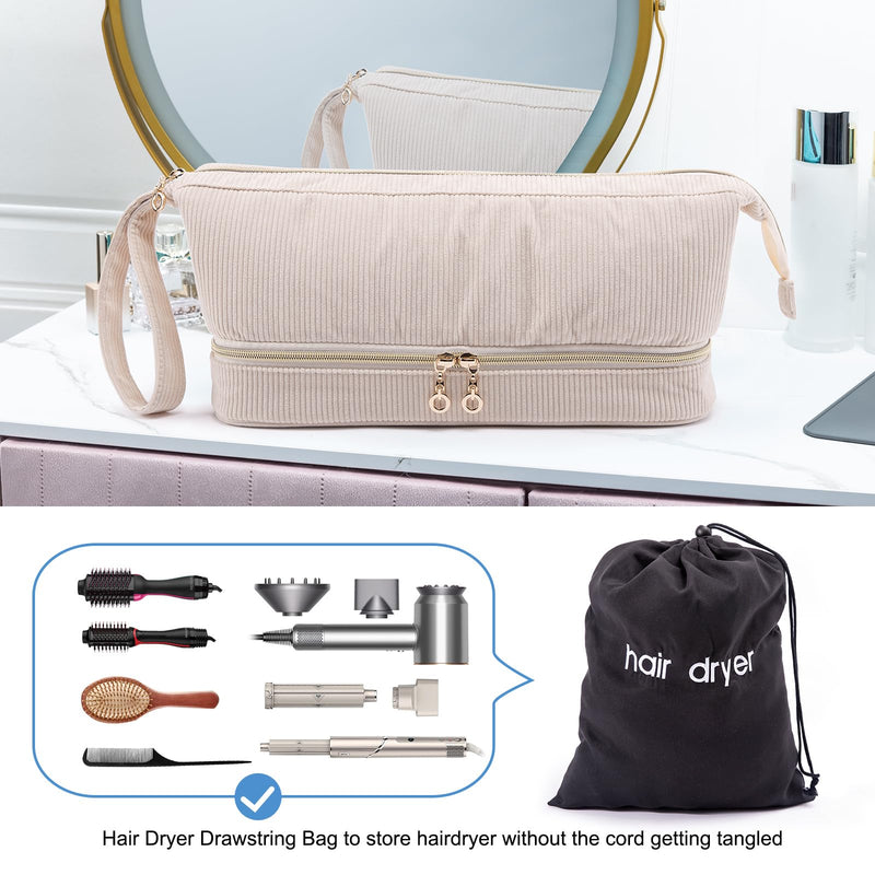 [Australia] - Hair Dryer Case, Double-Layer Hair Tools Travel Carrying Case for Shark FlexStyle/SmoothStyle with Hair Dryer Bag - Hair Air Wrap Dryer Case Flat Curling Iron Travel Organizer Standard Ivory 
