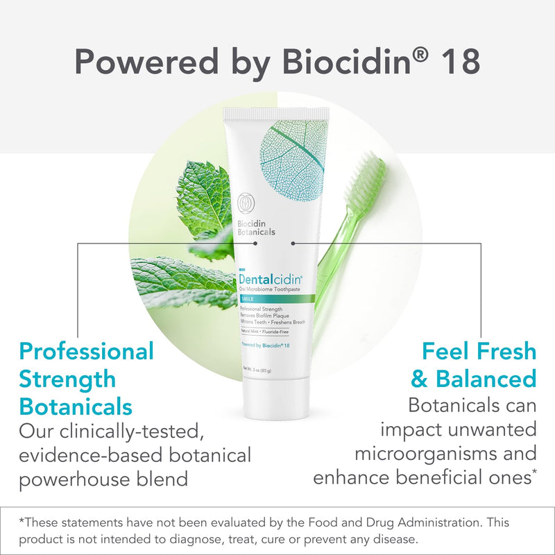 Biocidin Dentalcidin Mint Fluoride Free Whitening Toothpaste, 3 Oz | 18 Botanical Blend, for Sensitive Teeth, Promote a Healthy Oral Microbiome, Plaque Removal & Gum Health, Plant Based Dentalcidin Toothpaste