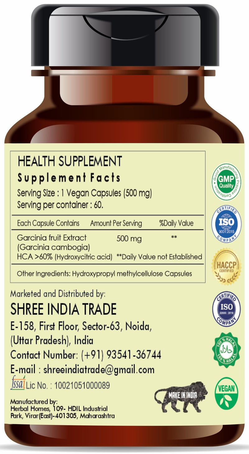 [Australia] - Garcinia Extract 500mg - 60 Vegetarian Capsules|Garcinia Cambogia| All Natural | 100% Vegan | Gluten-Free | GMP Certified Garcinia 60 Count (Pack of 1) 