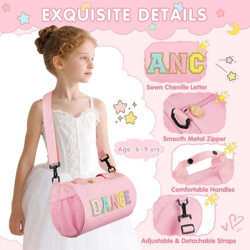 Personalized Dance Duffel Bags for Girls 6-9, Cute Colorful Chenille Letter Dance Ballet Workout Bag Gifts for Teen Girls, Waterproof Toddler Travel Weekender Duffel Bag with Adjustable Straps(Pink) Pink Medium