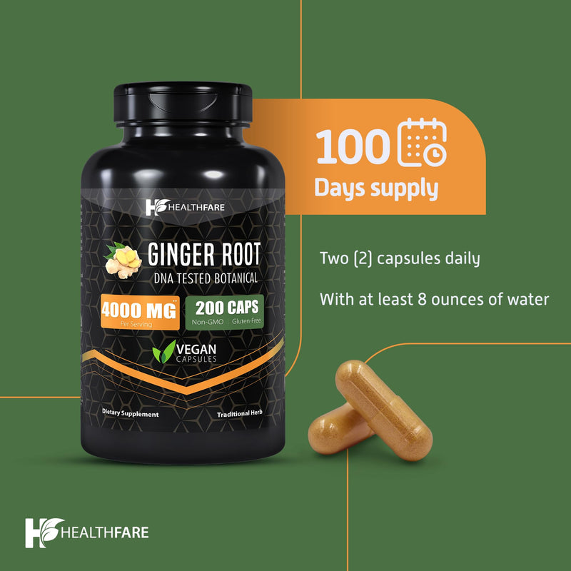 [Australia] - Ginger Root Capsules 4000mg | 200 Count | Ultra Strength Supplement | Gluten-Free & Non-GMO 