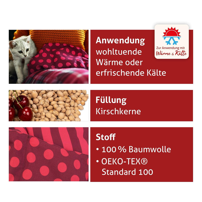 [Australia] - Navango® Cherry Stone Pillow Suitable for Microwave & Oven I Handmade | approx. 17 x 45cm I 3 chambers | OEKO-Tex cotton | Grain pillows for neck, back and shoulders 