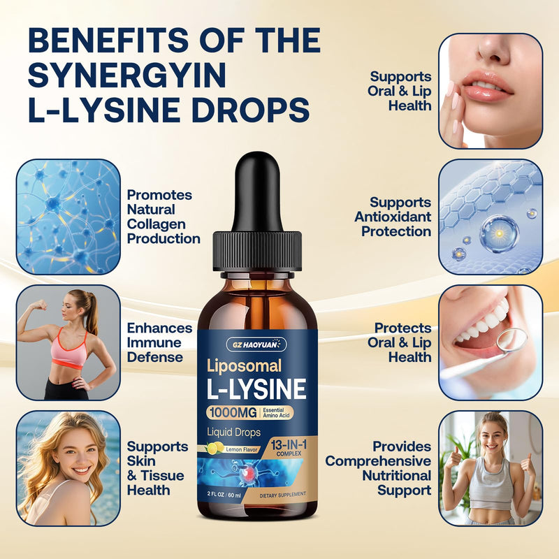 Liposomal L-lysine 1000MG Liquid Drops, 13-in-1 Lysine Supplements – Monolaurin, Olive Leaf Extract with Vitamin C, B6, D3, B12 & Zinc for Collagen, Lip, skin & Immune Support for Kids & Adults, 4oz Lemon 4 Fl Oz (Pack of 1)