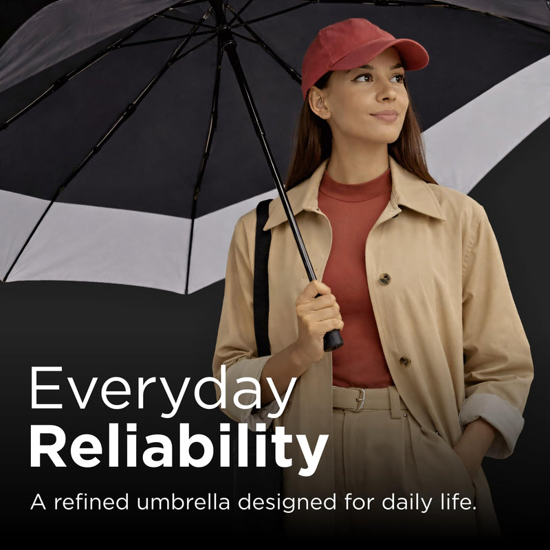 DROPTOP Umbrella Travel Size - Windproof Travel Umbrella Compact | Portable Umbrella with Case & Strap, 46" Full Coverage for Self & Gear, Collapses to 11.5", PFAS-Free, Fiberglass Ribs Black