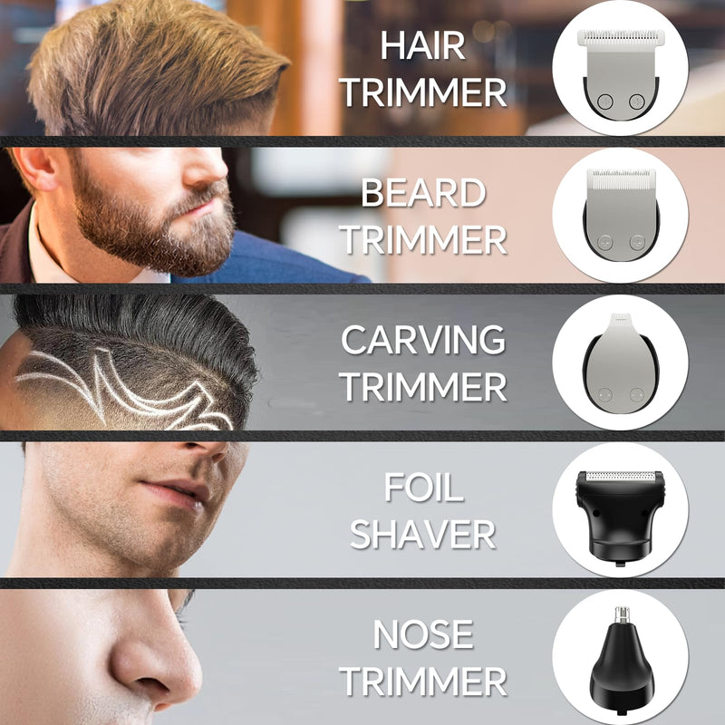 [Australia] - Beard Trimmer for Men, 5 in 1 Electric Razor for Men, Cordless Hair Clippers, Waterproof Grooming Kit for Shaving Face, Mustache, Body, Ear, Nose Hair Trimmer, Black 