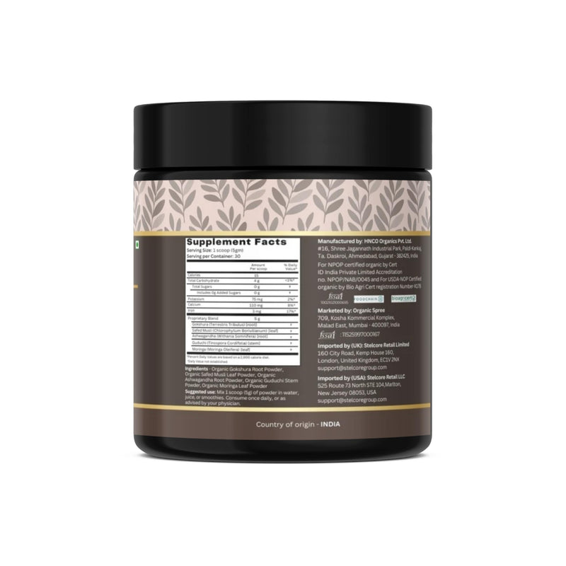 Organic Spree Stamiora Powder – 150 g (5.3 oz) | USDA Organic Certified | Ayurvedic Herbal Blend of Gokshura, Safed Musli, Ashwagandha, Guduchi & Moringa