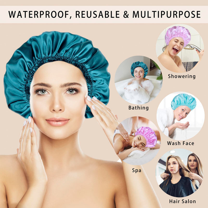 [Australia] - Shower Caps for Women, 4 PCS Elastic and Reusable Bath Caps, Double Waterproof Layers Shower Cap, Bathing Shower Caps, Environmental Protection Hair Bath Hat - Solid Color Solid Color 4 PCS/Set 