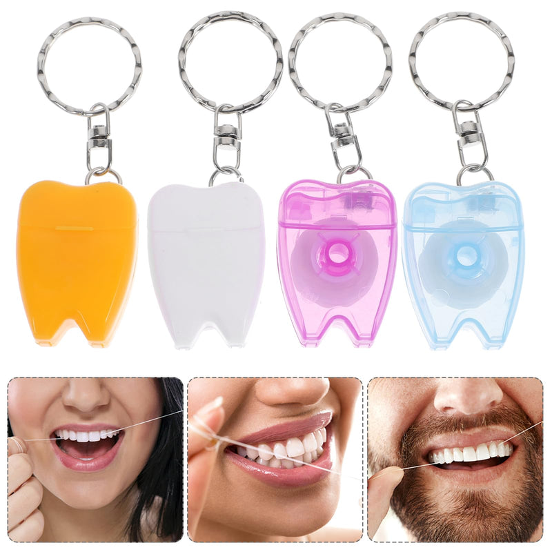 [Australia] - HEALIFTY 4 Pieces Portable Dental Floss Keychain Dentist Gifts Key Ring Floss Stick for Teeth Cleaning (Random Color 15M) 