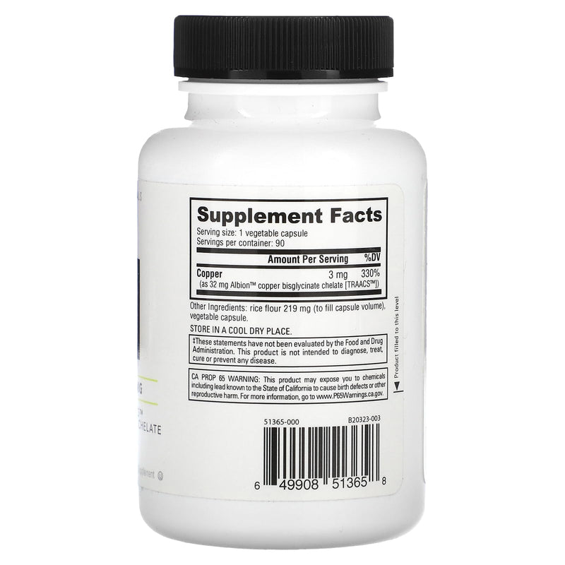 [Australia] - NutraBio Copper Chelate (3mg), Immune Support - 90 Capsules 90 Count (Pack of 1) 